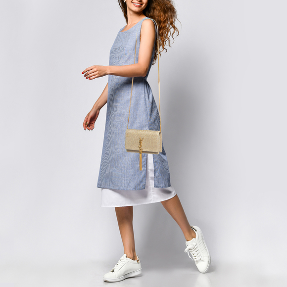 Saint Laurent  Gold Glitter Kate Tassel Wallet On Chain - Picture 2 of 8